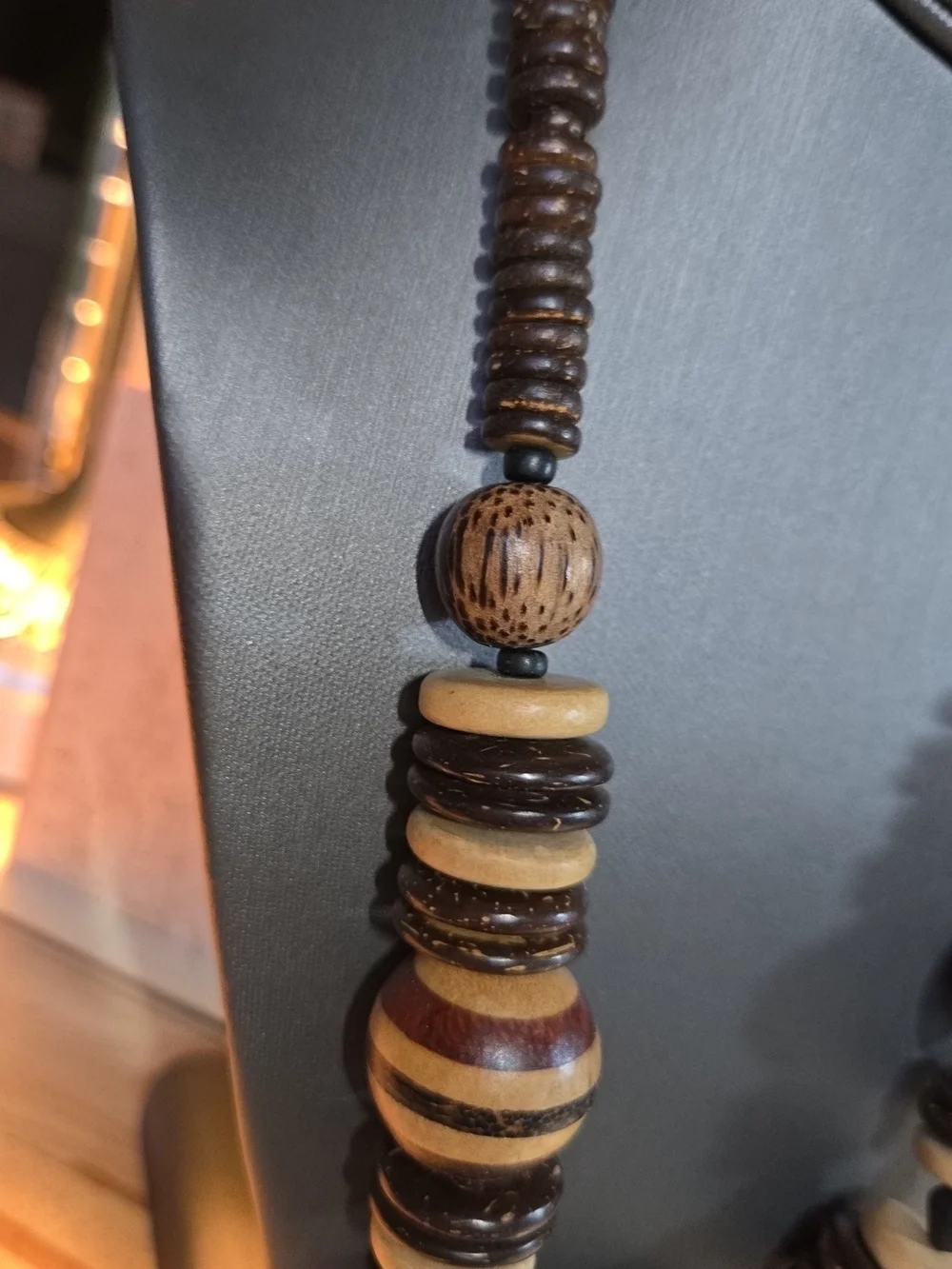 Handcrafted Wooden Bead Statement Necklace - Brown & Natural